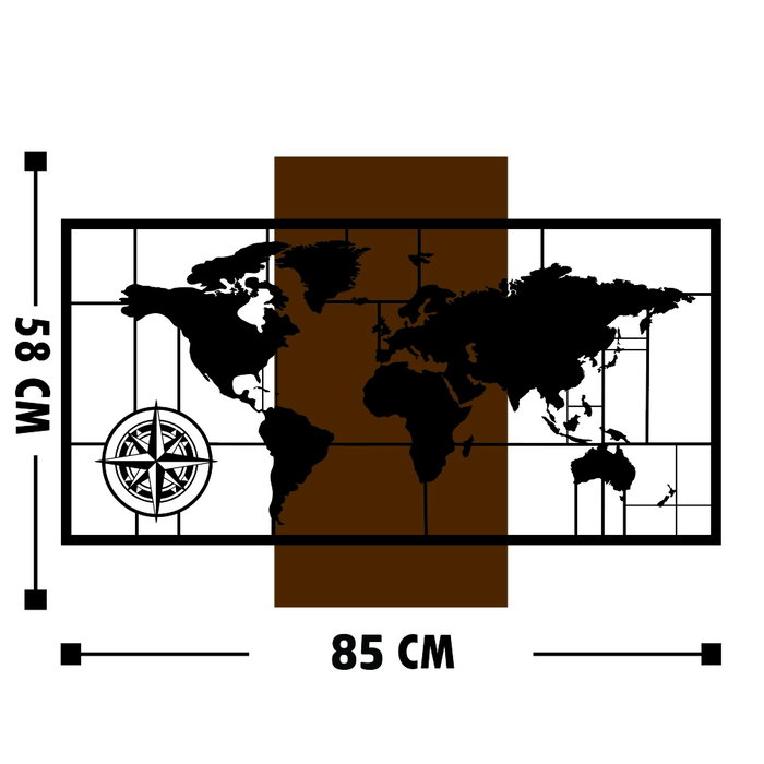 Wallity World Map With Compass - Accesorio de Pared Decorativo de Madera